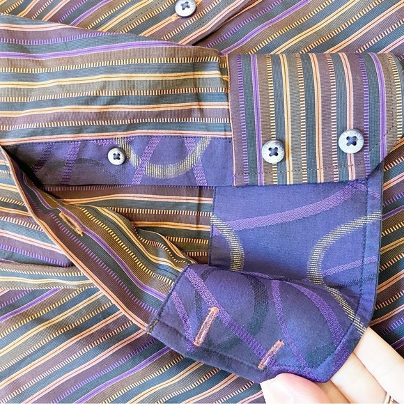 Robert Graham Men’s Buttondown Stripped Cotton Dress Shirt Flip Cuff Size Medium - Picture 10 of 12